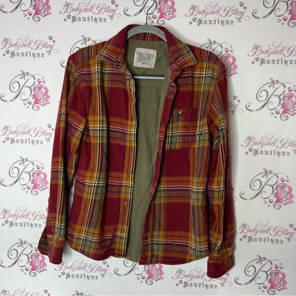 Wind river plaid button up snap buttons red green yellow checkered jacket - Picture 3 of 7